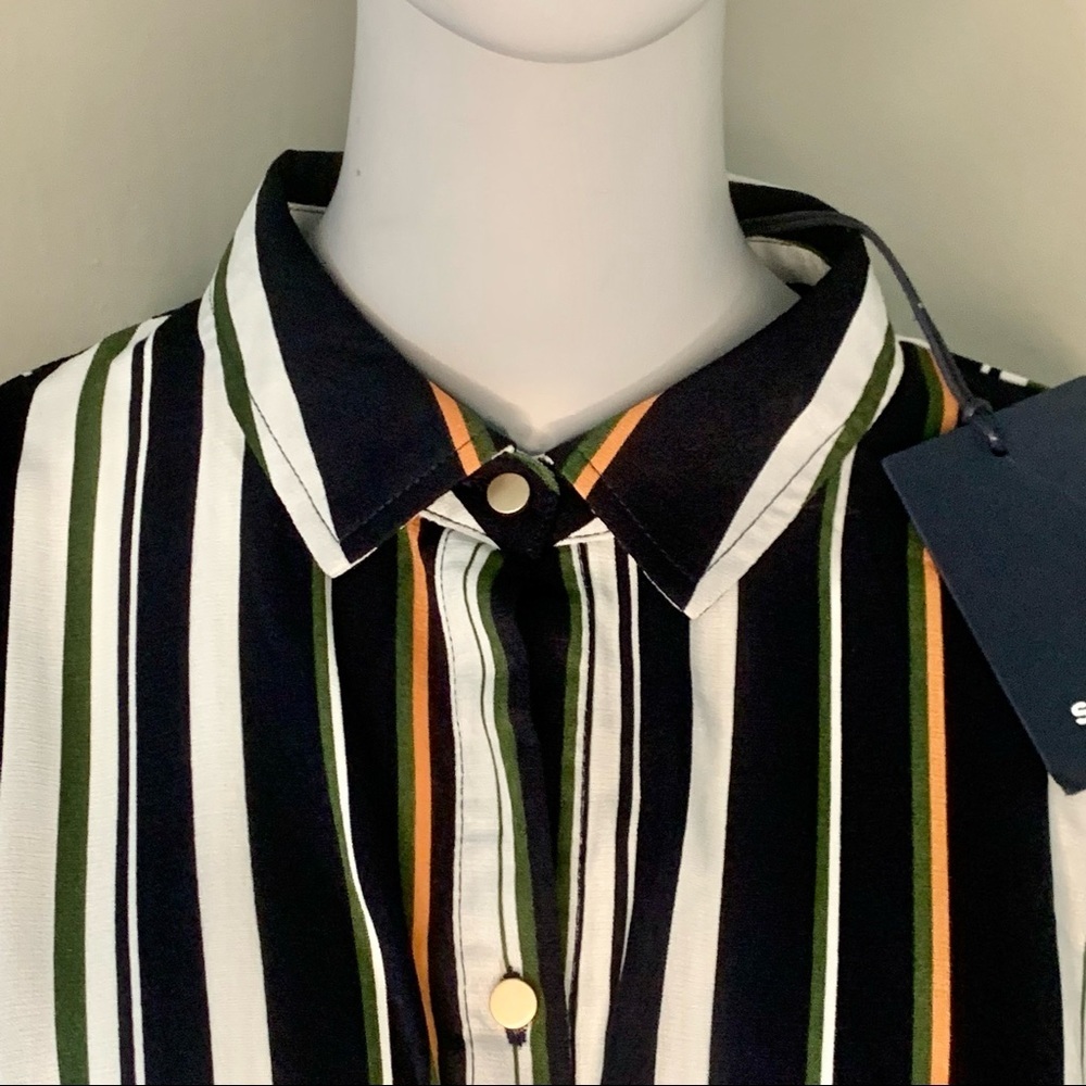 NWT STELAN Striped Faux Wrap Front Midi Dress Blue Short Sleeves Career Work MED - Picture 6 of 16